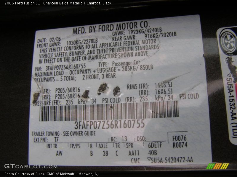 Charcoal Beige Metallic / Charcoal Black 2006 Ford Fusion SE