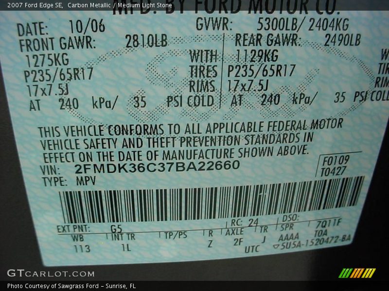 Carbon Metallic / Medium Light Stone 2007 Ford Edge SE