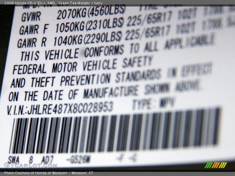Green Tea Metallic / Ivory 2008 Honda CR-V EX-L 4WD