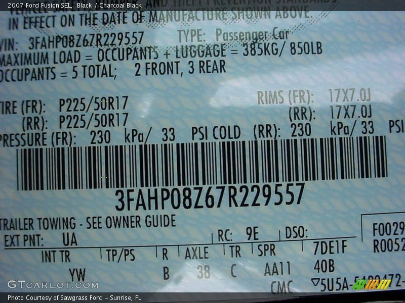 Black / Charcoal Black 2007 Ford Fusion SEL