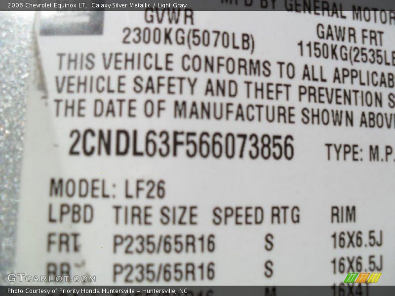 Galaxy Silver Metallic / Light Gray 2006 Chevrolet Equinox LT