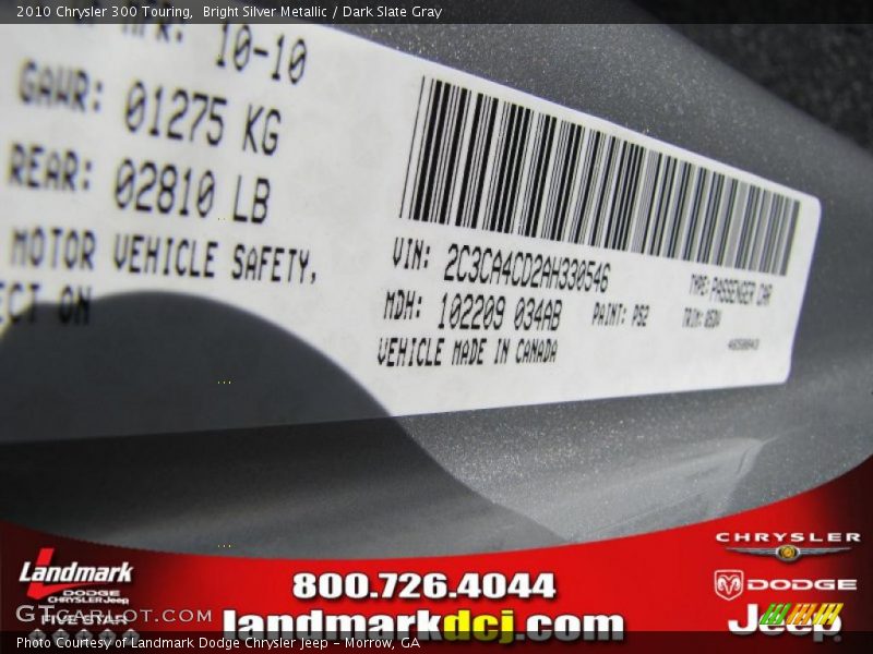 Bright Silver Metallic / Dark Slate Gray 2010 Chrysler 300 Touring