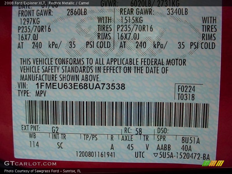 Redfire Metallic / Camel 2008 Ford Explorer XLT