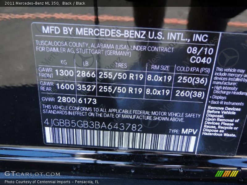 2011 ML 350 Black Color Code 040