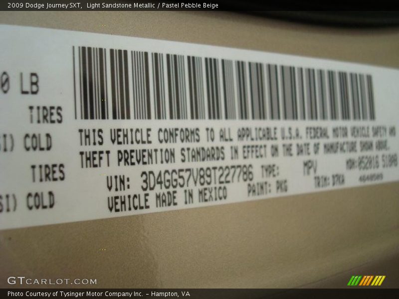 Light Sandstone Metallic / Pastel Pebble Beige 2009 Dodge Journey SXT