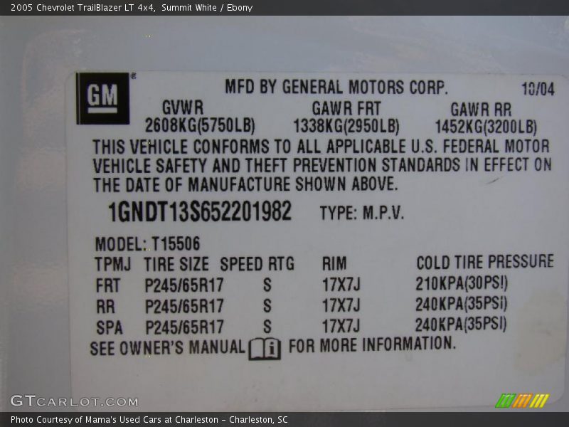Summit White / Ebony 2005 Chevrolet TrailBlazer LT 4x4