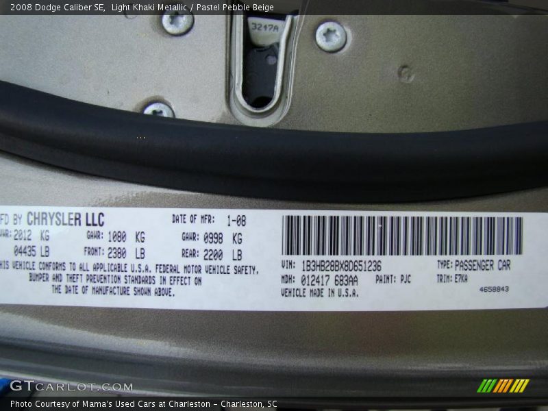 Light Khaki Metallic / Pastel Pebble Beige 2008 Dodge Caliber SE