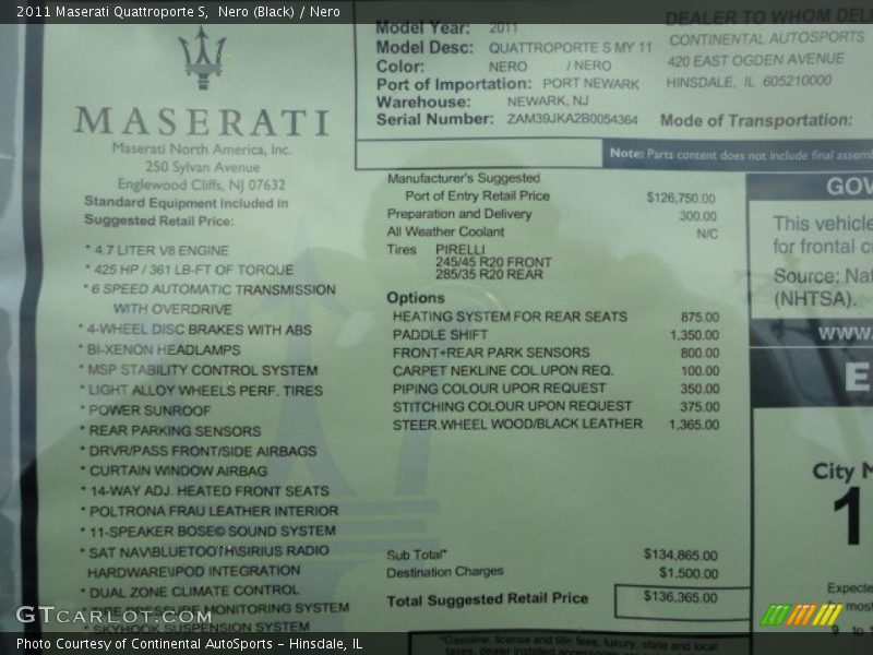  2011 Quattroporte S Window Sticker