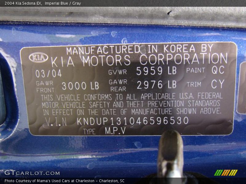 Imperial Blue / Gray 2004 Kia Sedona EX