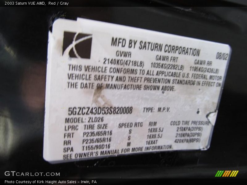Red / Gray 2003 Saturn VUE AWD
