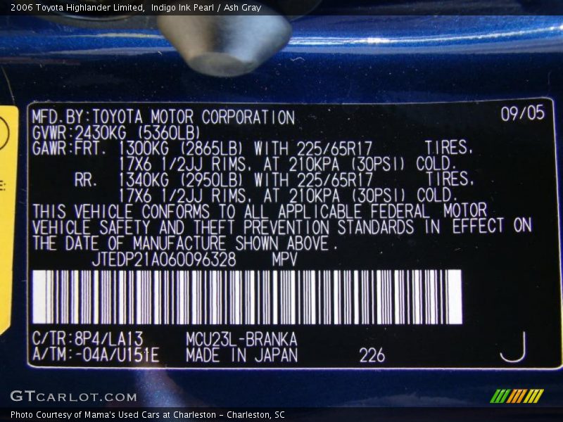 Indigo Ink Pearl / Ash Gray 2006 Toyota Highlander Limited