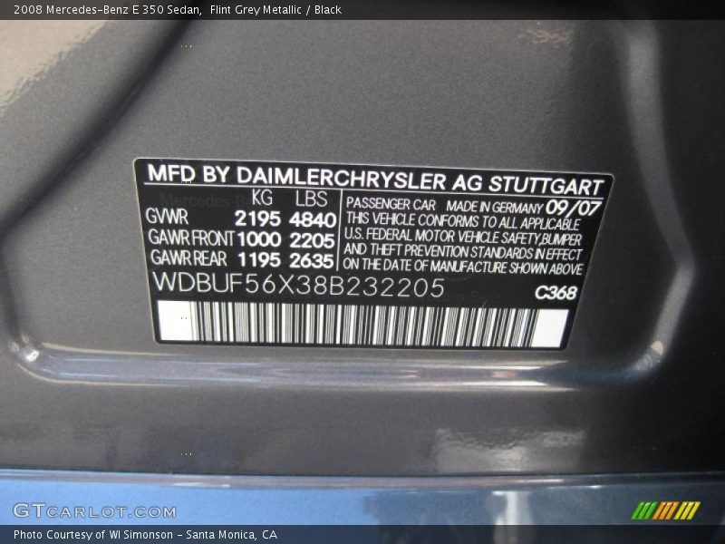 Flint Grey Metallic / Black 2008 Mercedes-Benz E 350 Sedan