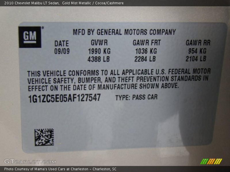 Gold Mist Metallic / Cocoa/Cashmere 2010 Chevrolet Malibu LT Sedan