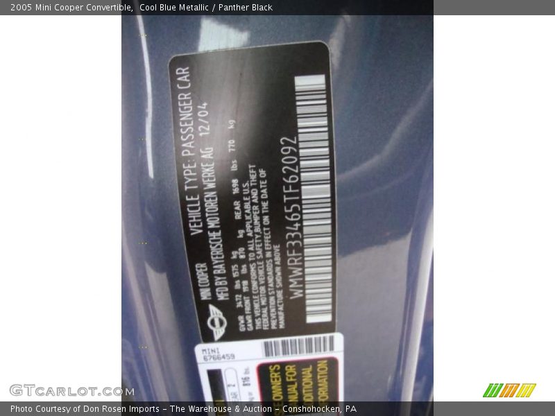 Info Tag of 2005 Cooper Convertible
