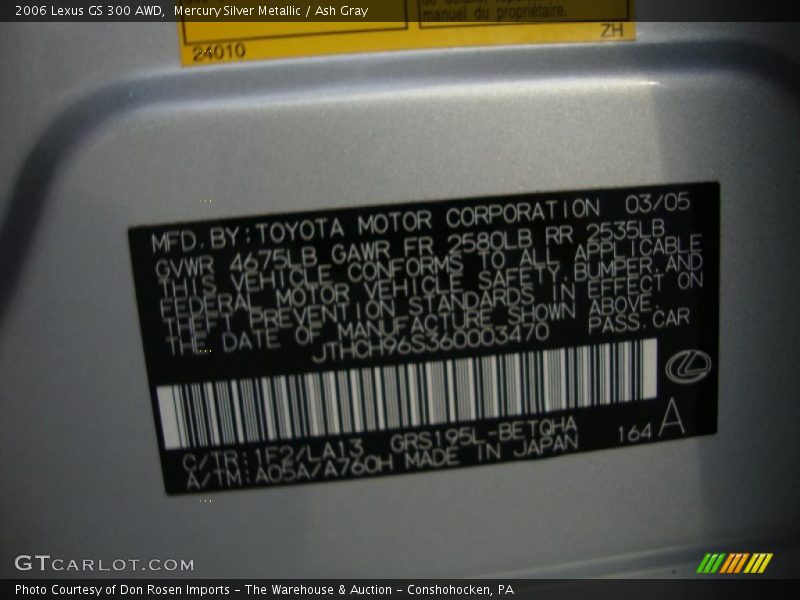 Mercury Silver Metallic / Ash Gray 2006 Lexus GS 300 AWD