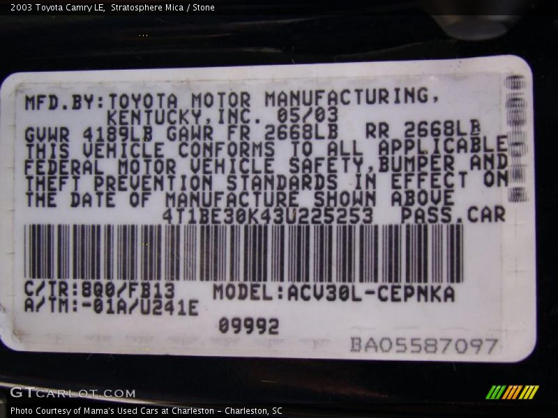 Stratosphere Mica / Stone 2003 Toyota Camry LE