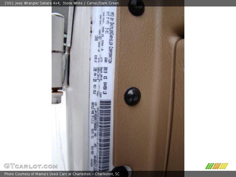 Stone White / Camel/Dark Green 2001 Jeep Wrangler Sahara 4x4