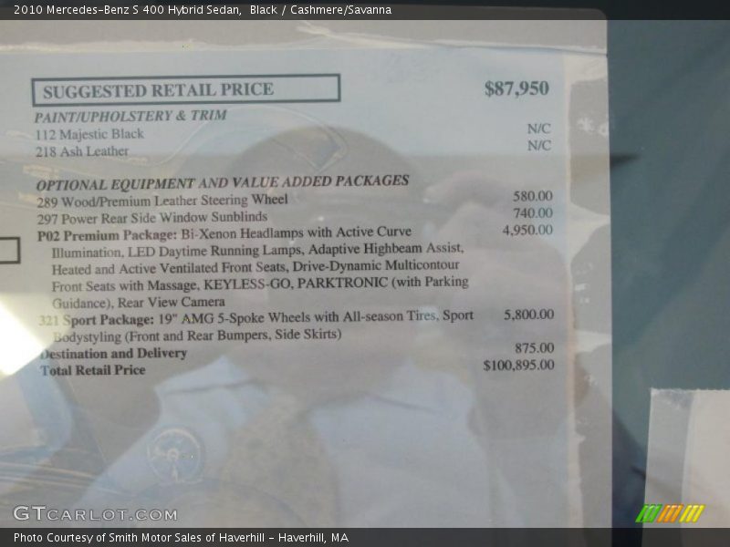  2010 S 400 Hybrid Sedan Window Sticker