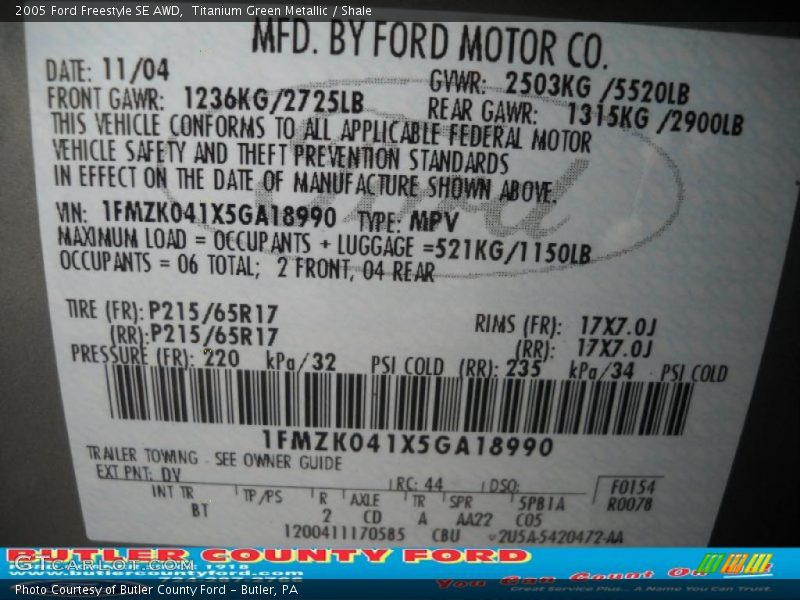 Titanium Green Metallic / Shale 2005 Ford Freestyle SE AWD