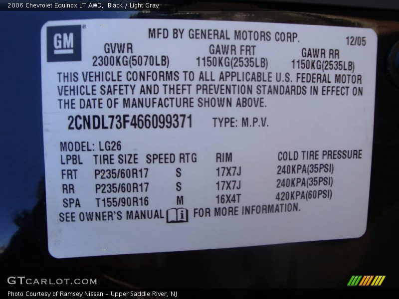 Black / Light Gray 2006 Chevrolet Equinox LT AWD