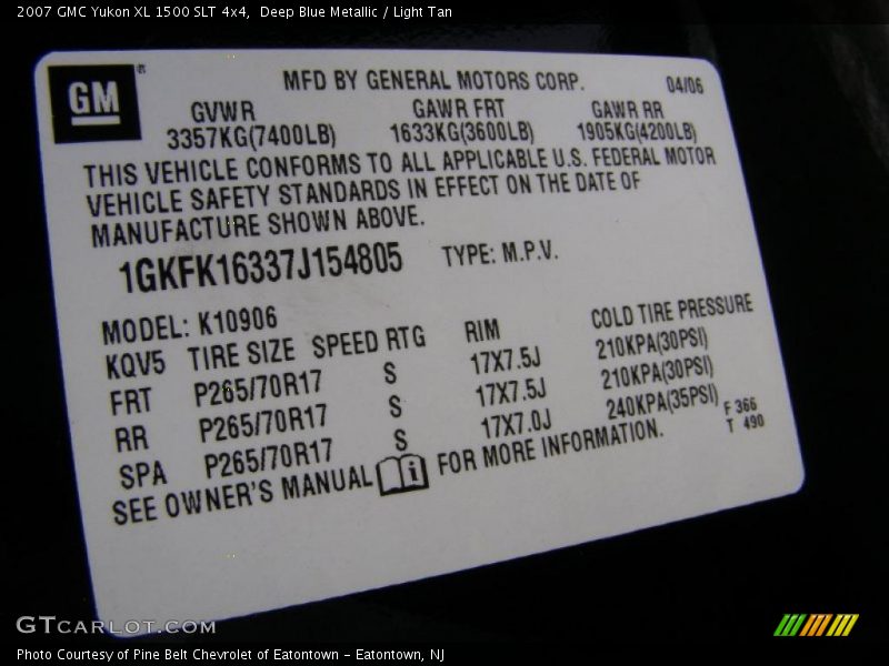 Deep Blue Metallic / Light Tan 2007 GMC Yukon XL 1500 SLT 4x4