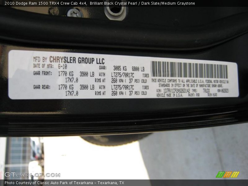 2010 Ram 1500 TRX4 Crew Cab 4x4 Brilliant Black Crystal Pearl Color Code PXR
