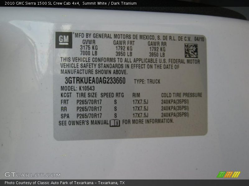 Summit White / Dark Titanium 2010 GMC Sierra 1500 SL Crew Cab 4x4