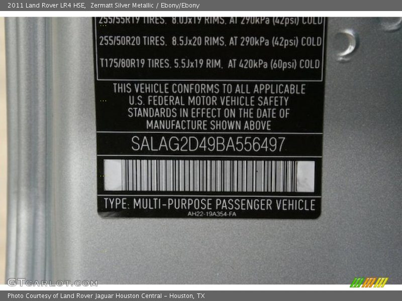Info Tag of 2011 LR4 HSE