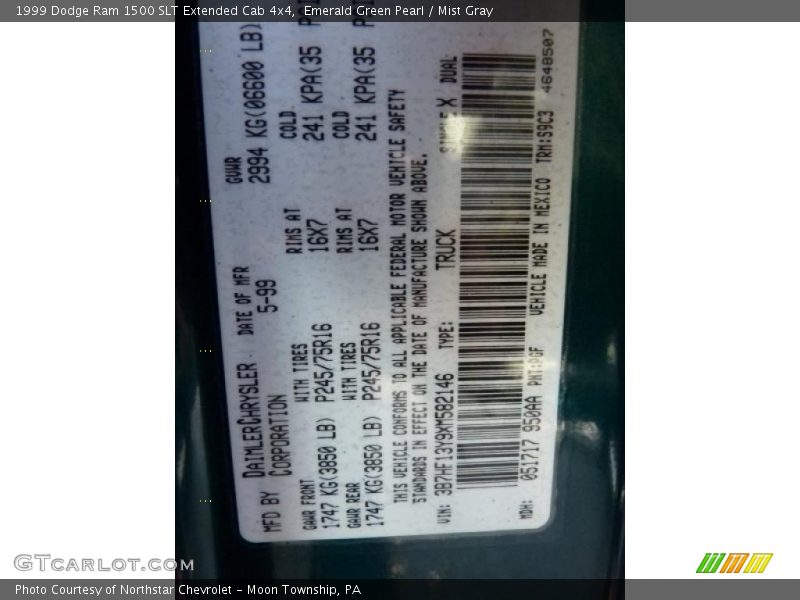 Emerald Green Pearl / Mist Gray 1999 Dodge Ram 1500 SLT Extended Cab 4x4