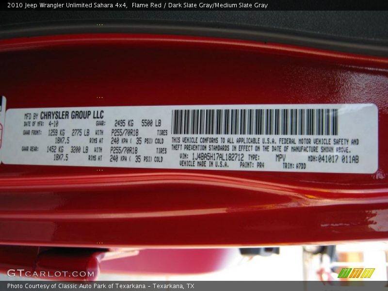 Flame Red / Dark Slate Gray/Medium Slate Gray 2010 Jeep Wrangler Unlimited Sahara 4x4