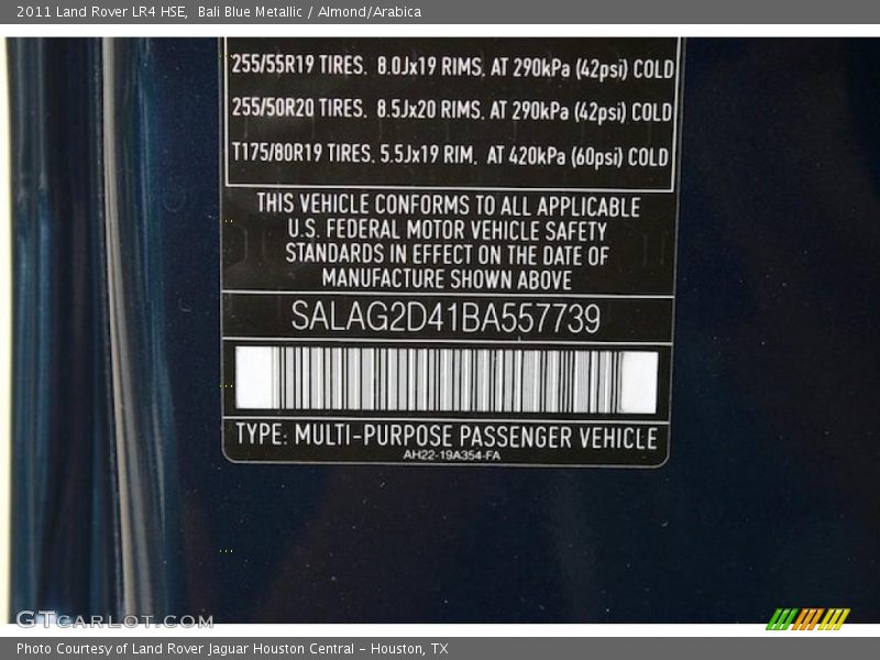 Info Tag of 2011 LR4 HSE