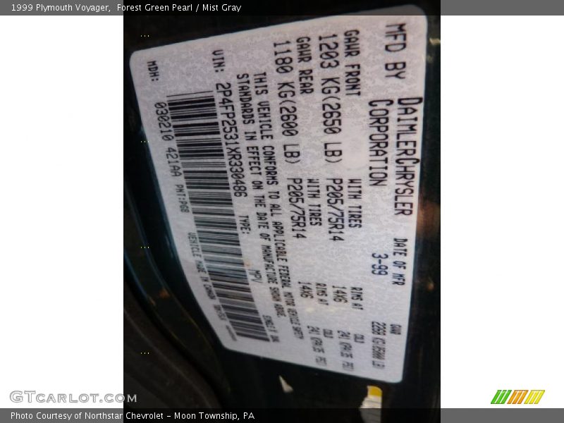 Forest Green Pearl / Mist Gray 1999 Plymouth Voyager