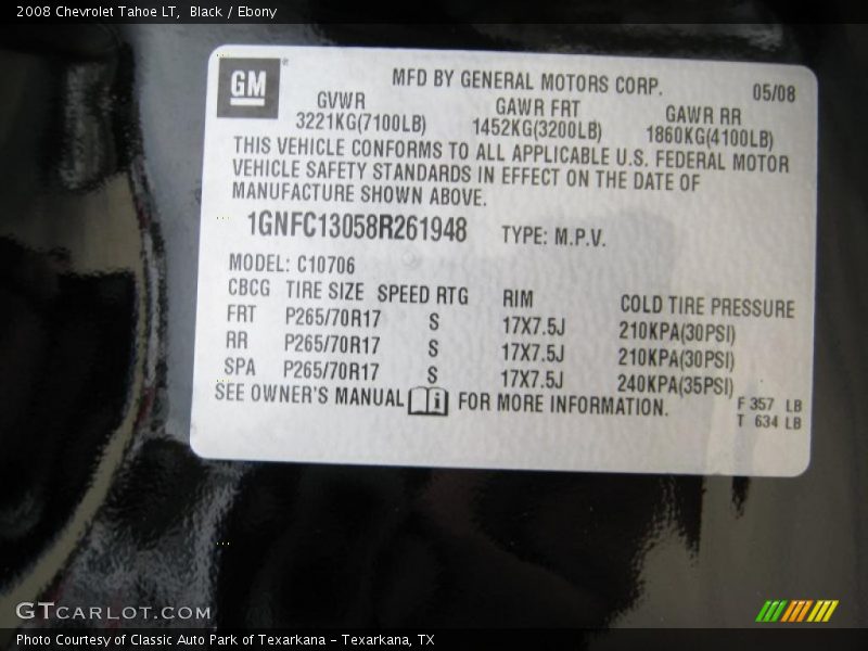 Black / Ebony 2008 Chevrolet Tahoe LT