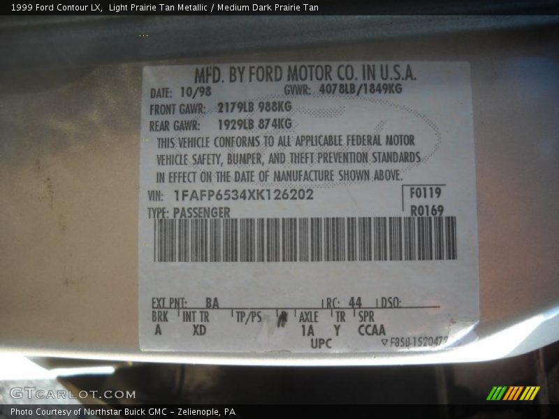 1999 Contour LX Light Prairie Tan Metallic Color Code BA