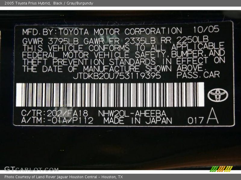 Black / Gray/Burgundy 2005 Toyota Prius Hybrid