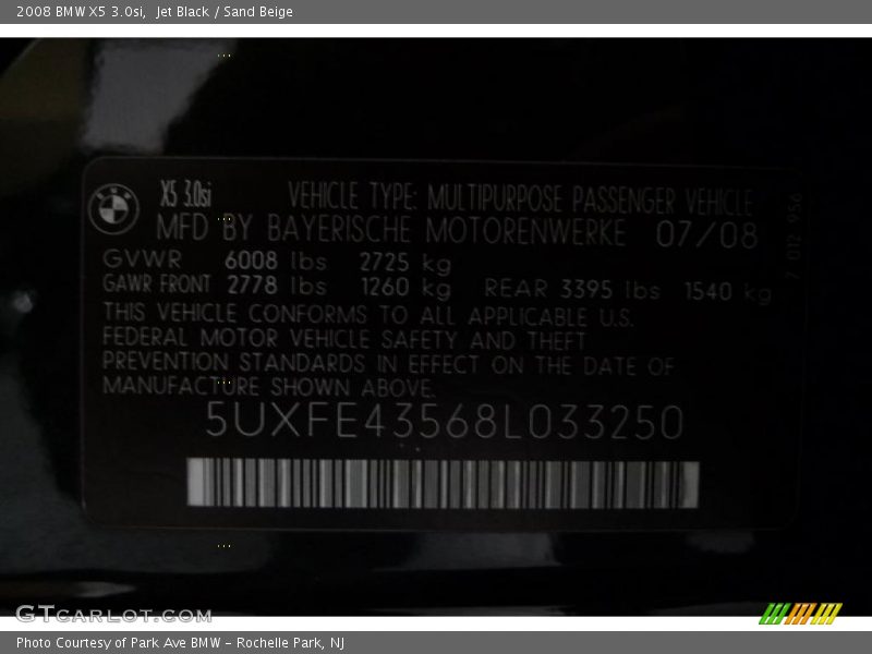 Jet Black / Sand Beige 2008 BMW X5 3.0si