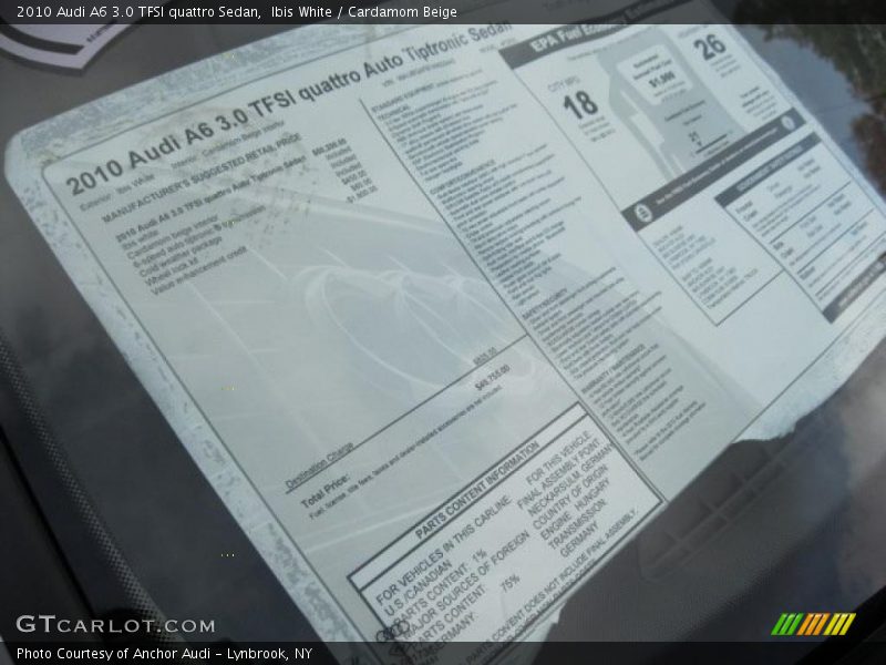  2010 A6 3.0 TFSI quattro Sedan Window Sticker