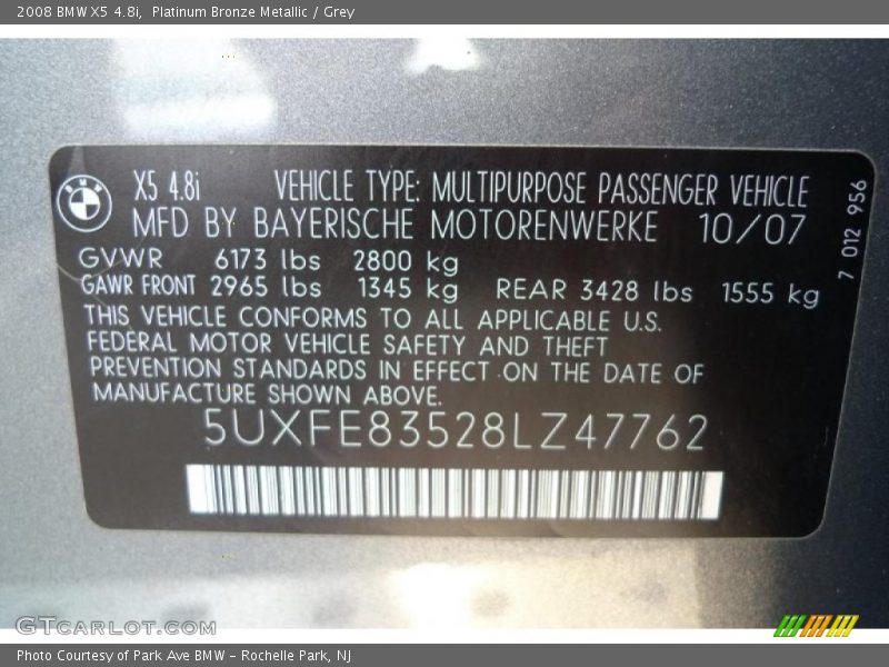 Platinum Bronze Metallic / Grey 2008 BMW X5 4.8i