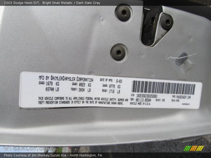 Bright Silver Metallic / Dark Slate Gray 2003 Dodge Neon SXT