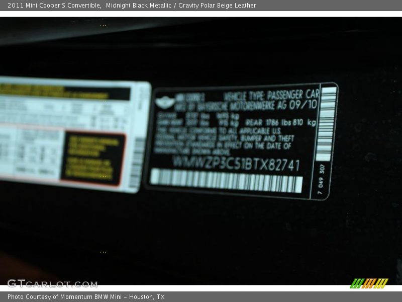 Midnight Black Metallic / Gravity Polar Beige Leather 2011 Mini Cooper S Convertible