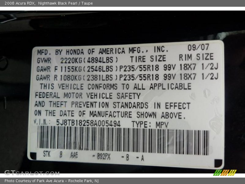 Nighthawk Black Pearl / Taupe 2008 Acura RDX