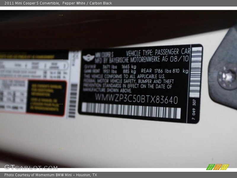 Pepper White / Carbon Black 2011 Mini Cooper S Convertible