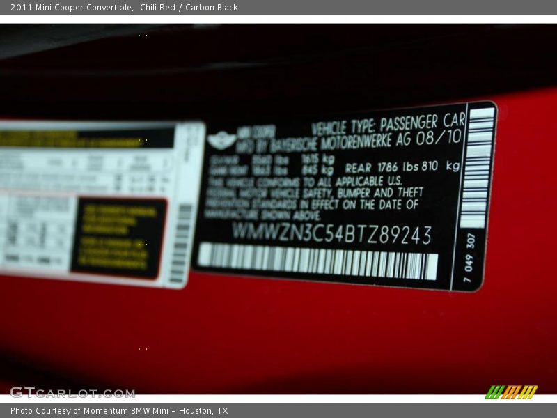 Chili Red / Carbon Black 2011 Mini Cooper Convertible
