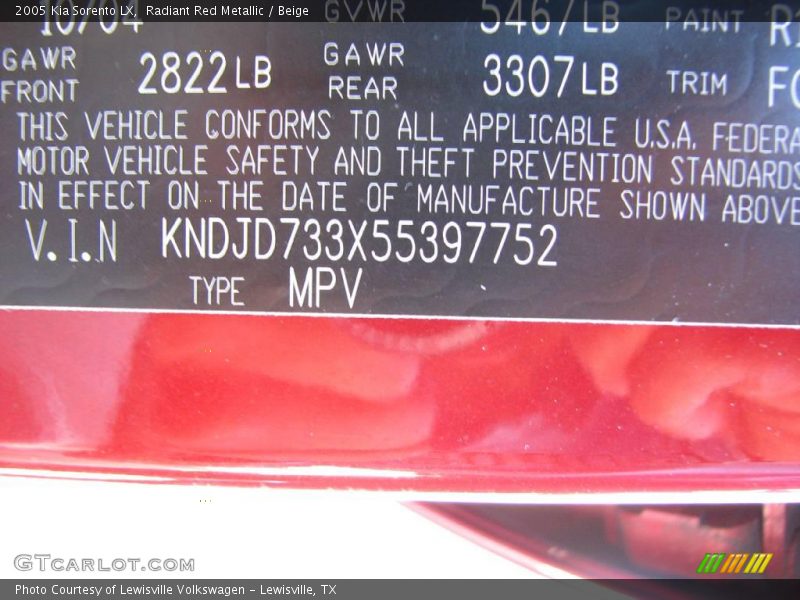 Radiant Red Metallic / Beige 2005 Kia Sorento LX