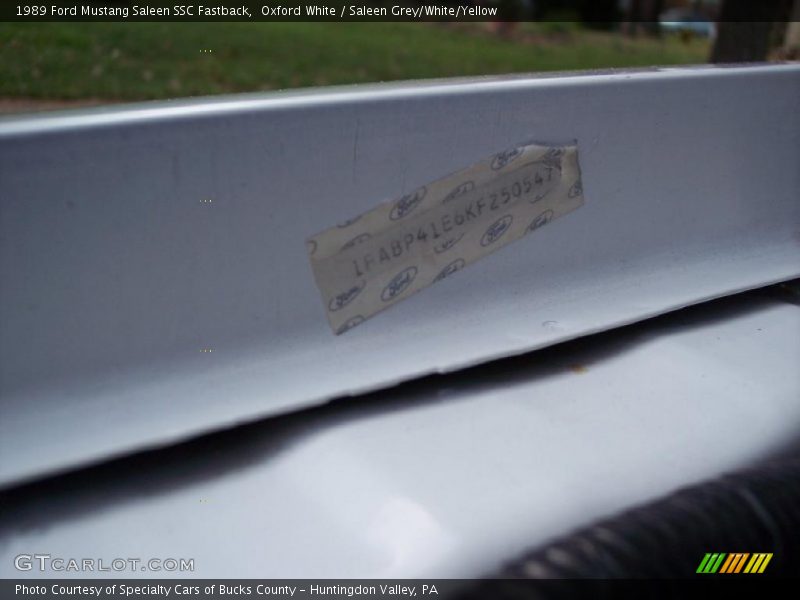Info Tag of 1989 Mustang Saleen SSC Fastback