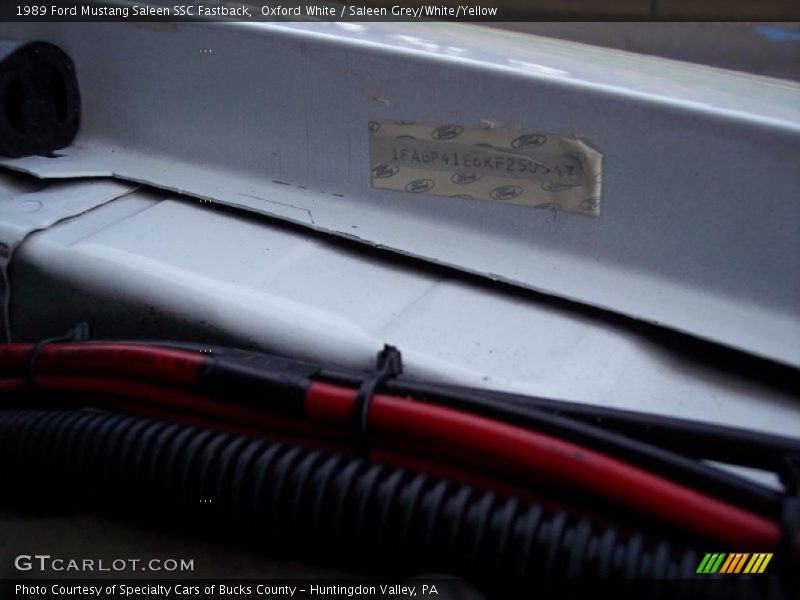 Info Tag of 1989 Mustang Saleen SSC Fastback