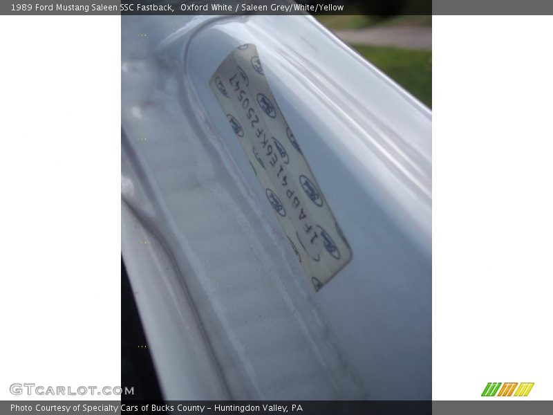 Info Tag of 1989 Mustang Saleen SSC Fastback