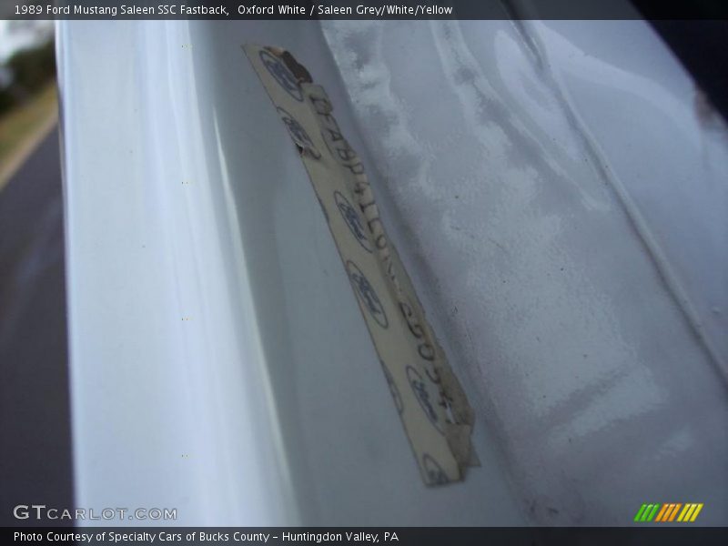 Info Tag of 1989 Mustang Saleen SSC Fastback