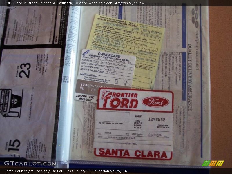  1989 Mustang Saleen SSC Fastback Window Sticker