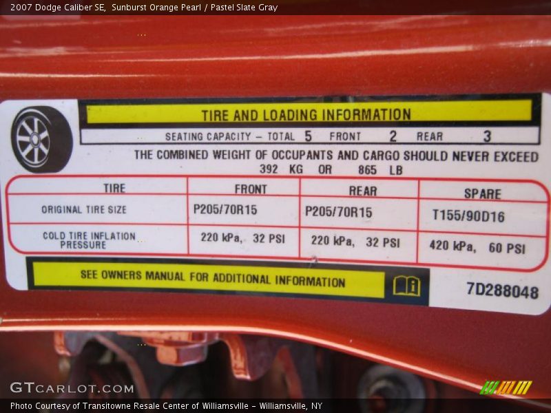 Sunburst Orange Pearl / Pastel Slate Gray 2007 Dodge Caliber SE
